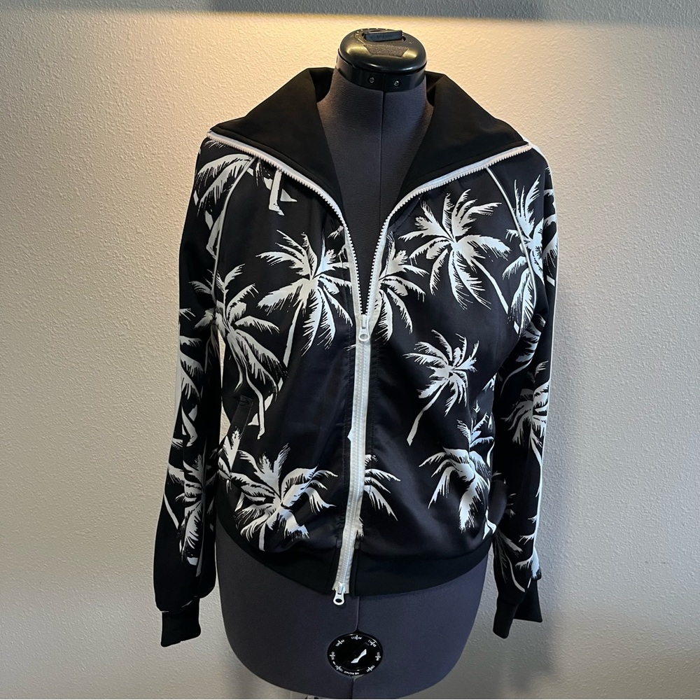 Pam & Gela Palm Tree Stand Collar Double Zipper Track Jacket - Picture 5 of 11